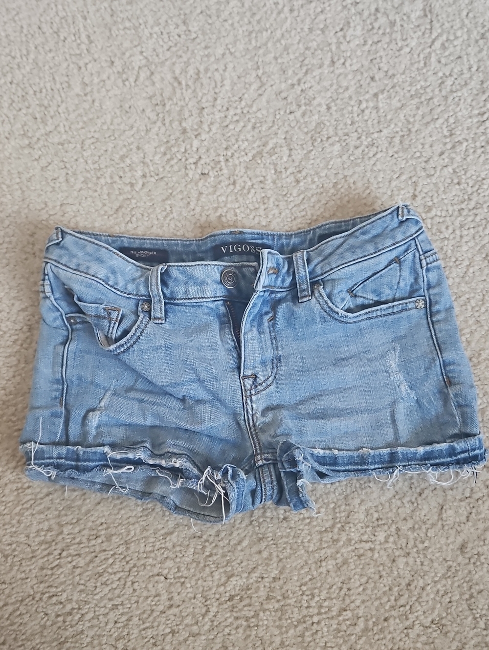 Vigoss Light Wash Frayed Denim Shorts
